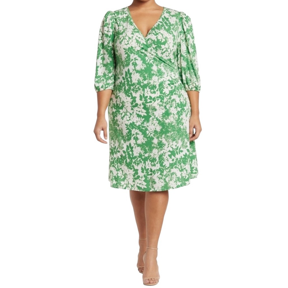By Design Amelia Side Ruched Surplice Dress Green‎ Plus Size 3X